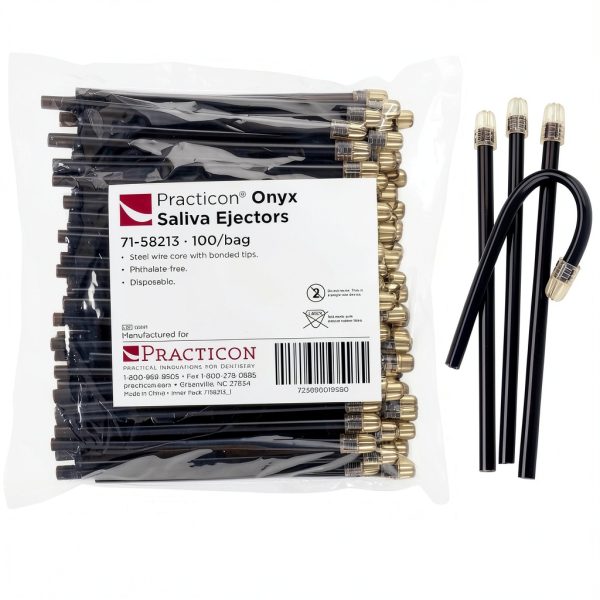 Onyx Saliva Ejector Practicon - Clear Ends, Steel Core, 100 Pack-0