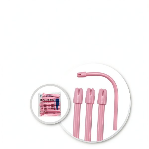 1000 Dental Saliva Ejectors Disposable - Medical Grade Latex Free Evacuation Suction Tips - Flexible Pink Tube with Pink Tip (10 Bags of 100) by PlastCare USA-1